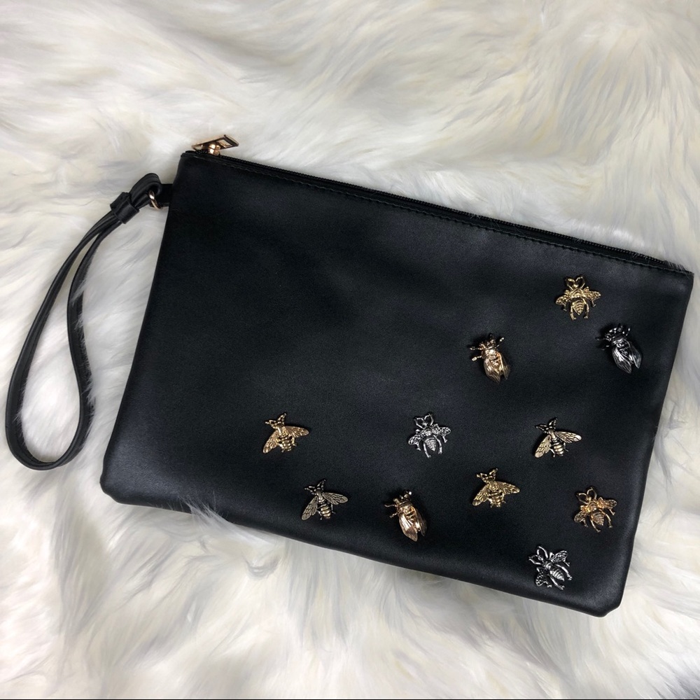 Sacha Essentials “Bee” Wristlet Black Embellished Clutch Pouch